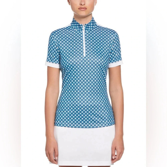 Z Callaway Women's Extra Large Floral Geo Print Golf Polo 1/3 Zip Up Opti-Dri - Picture 1 of 9